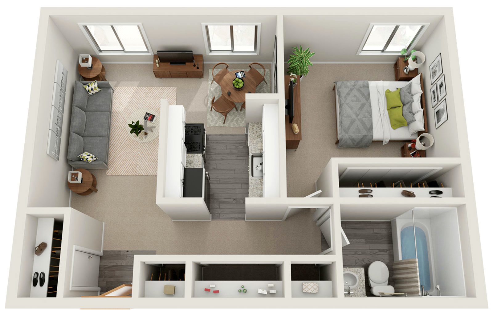 1BR - Platinum - 3D Floor Plan 1BR - Platinum - 3D Floor Plan